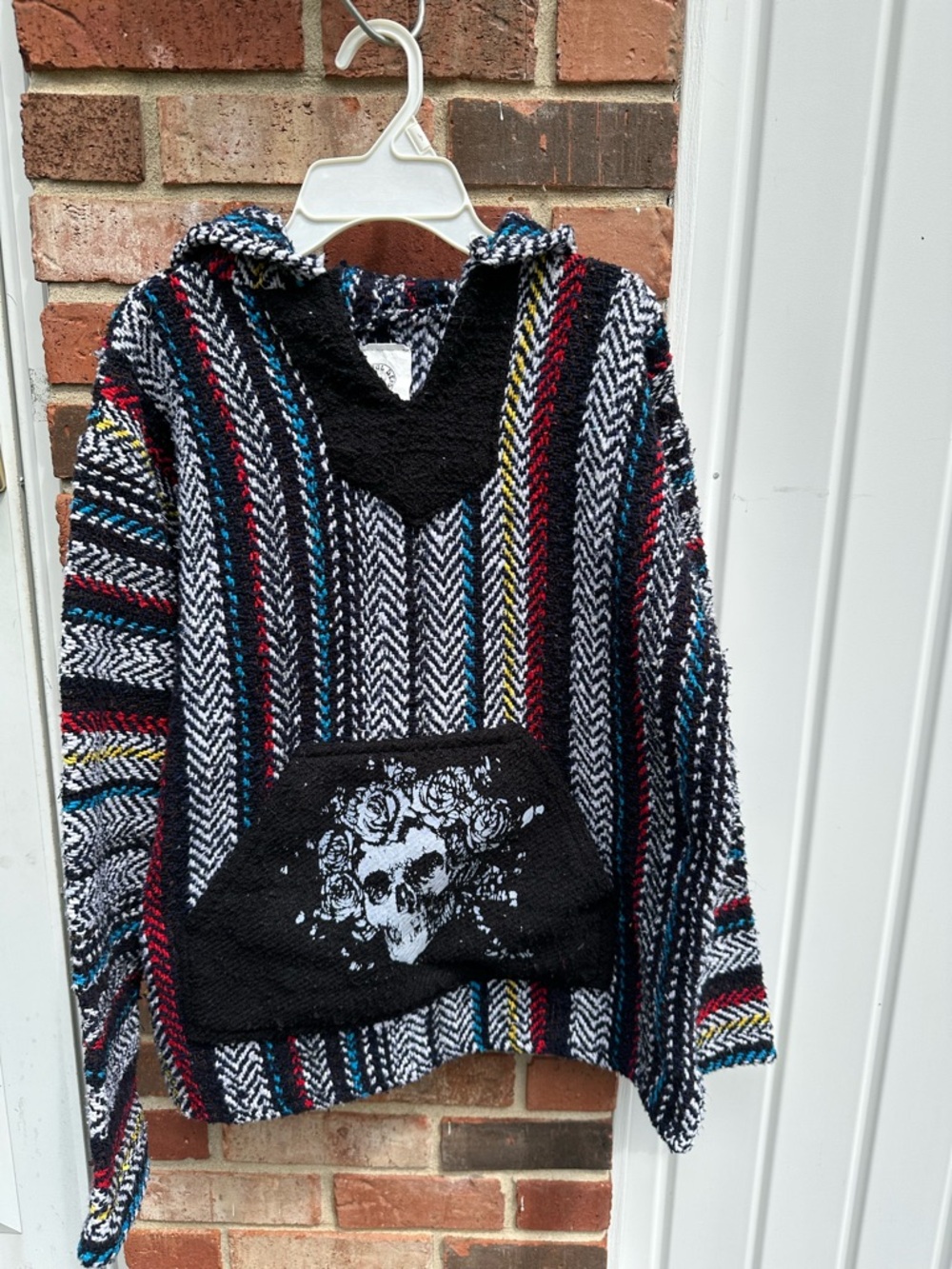 Grateful Dead Baja Hoodie Skull Roses Drug Rug Poncho Sweater Size S Multicolor